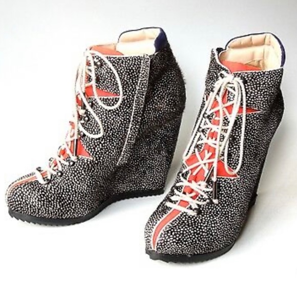 Pierre Hardy Shoes - PIERRE HARDY Pony Hair Lace Up Wedge Ankle Boot Size 39